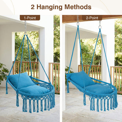 Macrame Swing Chair Hammock Chair with 2 Removable Cushions