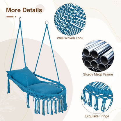 Macrame Swing Chair Hammock Chair with 2 Removable Cushions