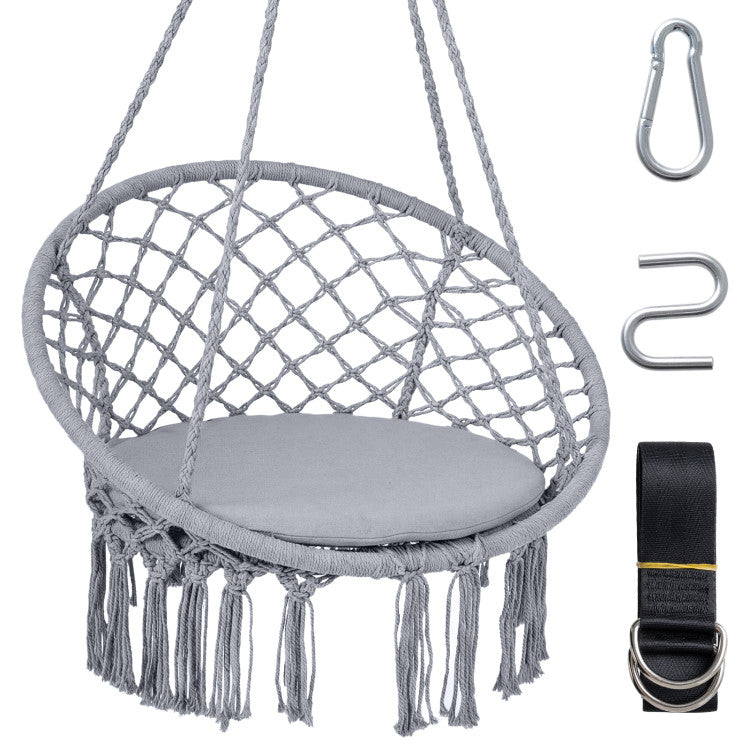 Macrame Swing Chair Hammock Chair with Round Seat Cushion
