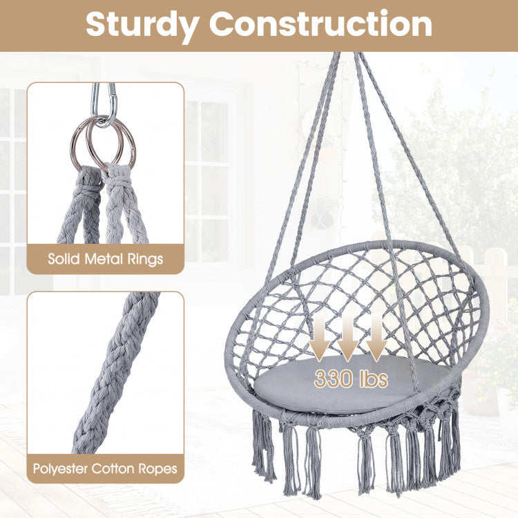 Macrame Swing Chair Hammock Chair with Round Seat Cushion