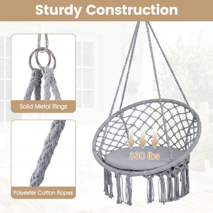 Macrame Swing Chair Hammock Chair with Round Seat Cushion