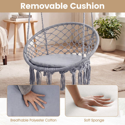 Macrame Swing Chair Hammock Chair with Round Seat Cushion