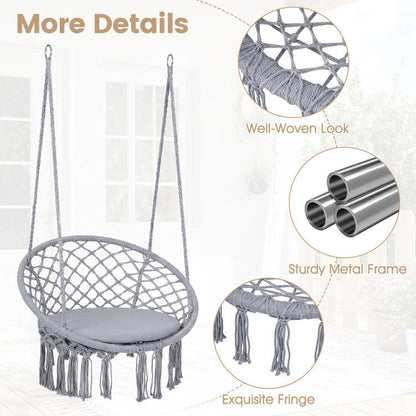 Macrame Swing Chair Hammock Chair with Round Seat Cushion