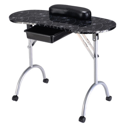 Foldable Portable Manicure Table with Drawer Casters and Cushion