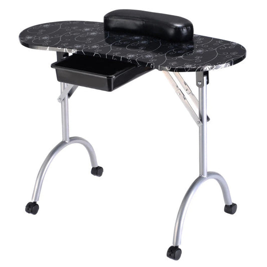 Foldable Portable Manicure Table with Drawer Casters and Cushion