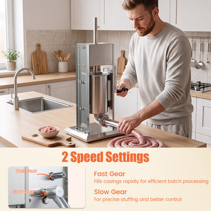 Manual Sausage Stuffer with 2 Speeds & 4 Stuffing Tubes for Commercial Home