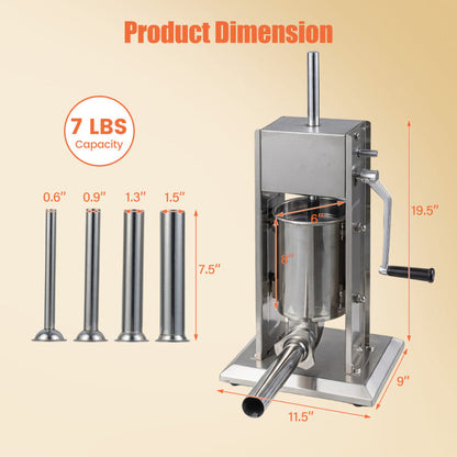 Manual Sausage Stuffer with 2 Speeds & 4 Stuffing Tubes for Commercial Home