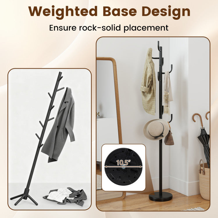 Metal Coat Rack Stand with 8 Sturdy Hooks and Metal Base
