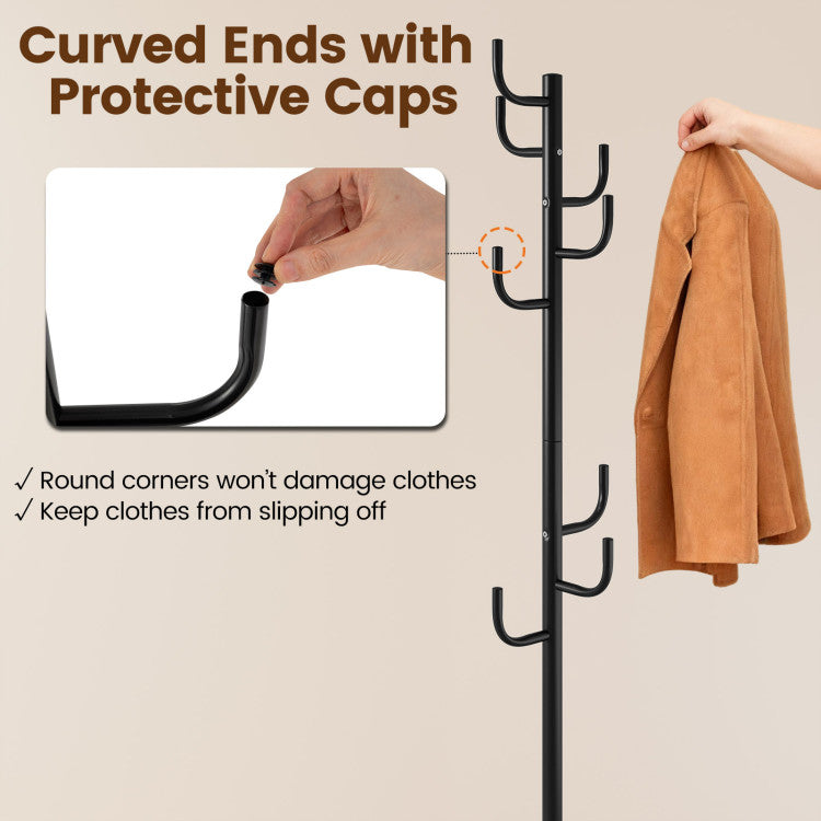 Metal Coat Rack Stand with 8 Sturdy Hooks and Metal Base