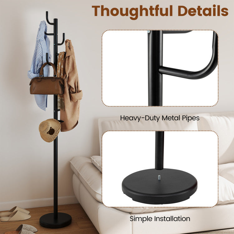 Metal Coat Rack Stand with 8 Sturdy Hooks and Metal Base