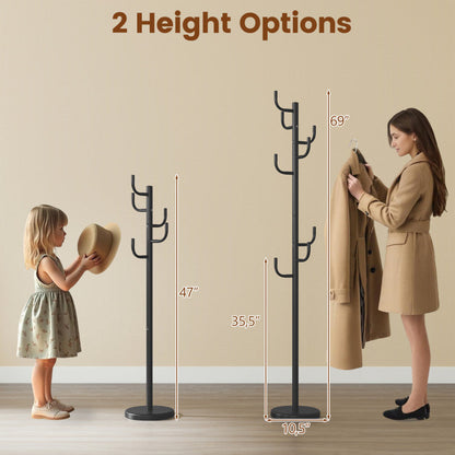 Metal Coat Rack Stand with 8 Sturdy Hooks and Metal Base