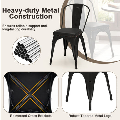 Metal Dining Chair Set of 4 Stackable Kitchen Chairs with Removable Backs and PU Leather Cushioned Seat