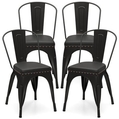 Metal Dining Chair Set of 4 Stackable Kitchen Chairs with Removable Backs and PU Leather Cushioned Seat