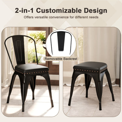 Metal Dining Chair Set of 4 Stackable Kitchen Chairs with Removable Backs and PU Leather Cushioned Seat