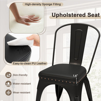 Metal Dining Chair Set of 4 Stackable Kitchen Chairs with Removable Backs and PU Leather Cushioned Seat