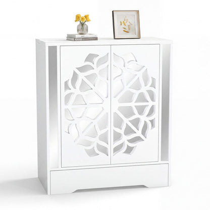 Mirrored Shoe Cabinet 4-Tier Shoe Organizer with Large Drawer