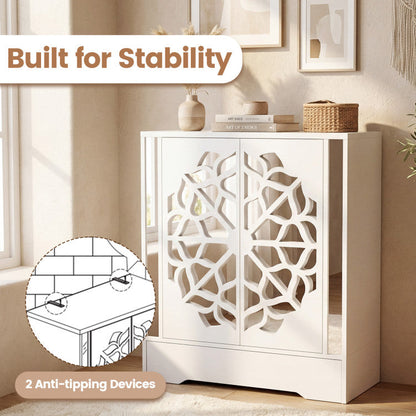 Mirrored Shoe Cabinet 4-Tier Shoe Organizer with Large Drawer