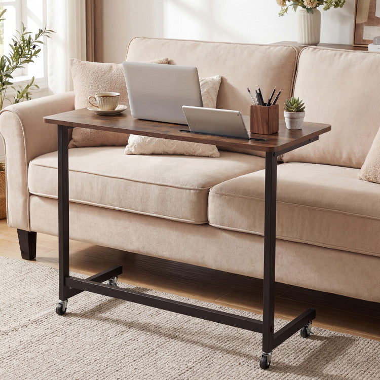 Mobile Side Table Rolling Laptop Desk Cart with Tablet Slot