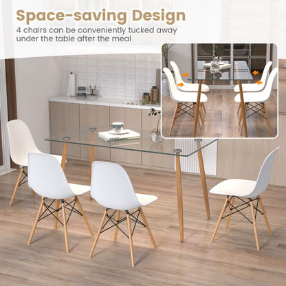 5 Pieces Rectangle Dining Table Set with 51 Inch Glass Tabletop