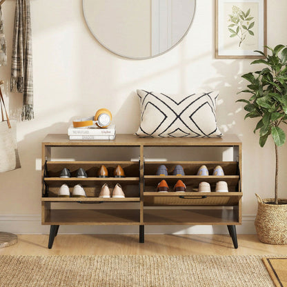 Modern Freestanding Shoe Cabinet with 2 Flip Drawers and Adjustable Shelves for Entryway