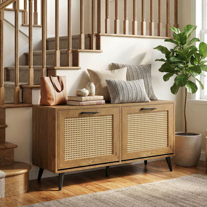 Modern Freestanding Shoe Cabinet with 2 Flip Drawers and Adjustable Shelves for Entryway