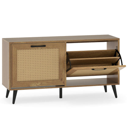 Modern Freestanding Shoe Cabinet with 2 Flip Drawers and Adjustable Shelves for Entryway