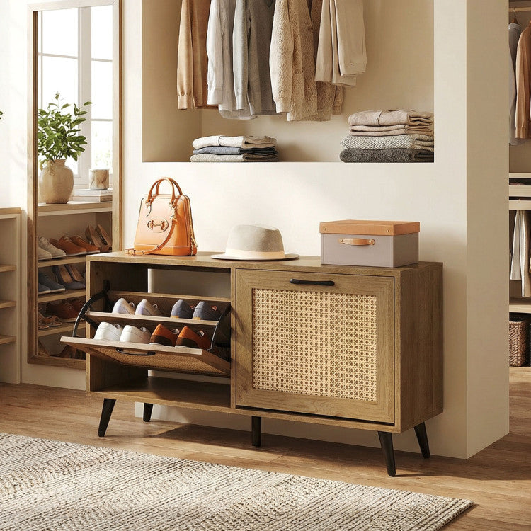 Modern Freestanding Shoe Cabinet with 2 Flip Drawers and Adjustable Shelves for Entryway