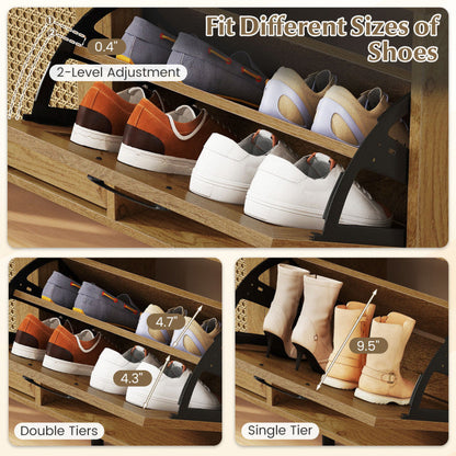 Modern Freestanding Shoe Cabinet with 2 Flip Drawers and Adjustable Shelves for Entryway