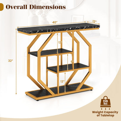 Modern Sofa Table Behind Couch 4-Tier Console Table with Faux Marble Tabletop
