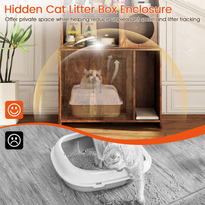 Modern Wooden Industrial Cat Litter Box Enclosure with Storage Shelves