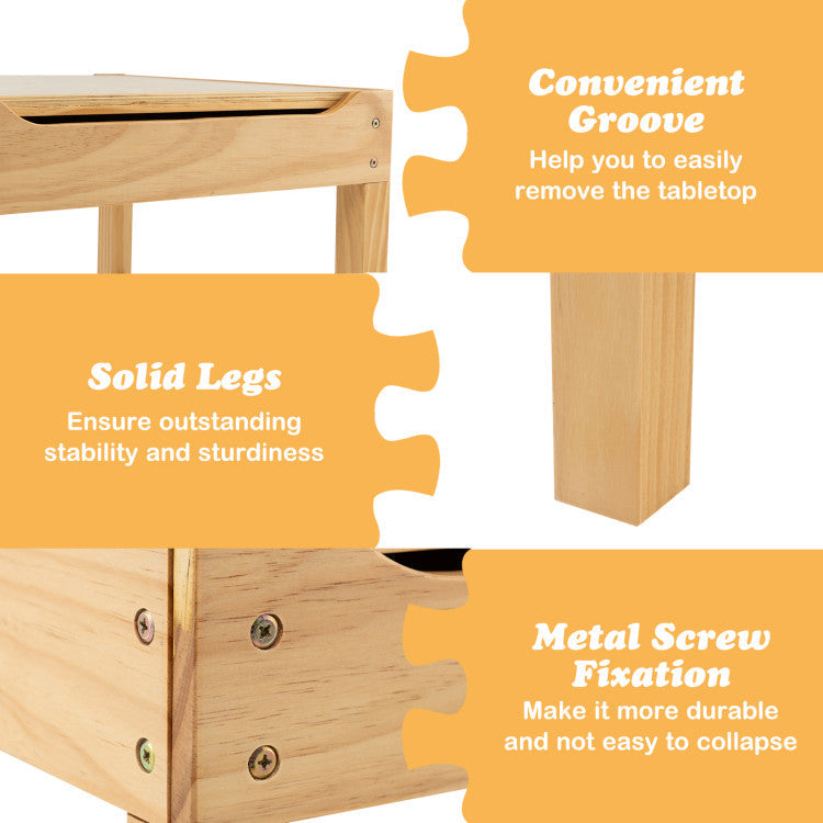 Kids Multi Activity Play Table Wooden Building Block Desk with Storage Paper Roll