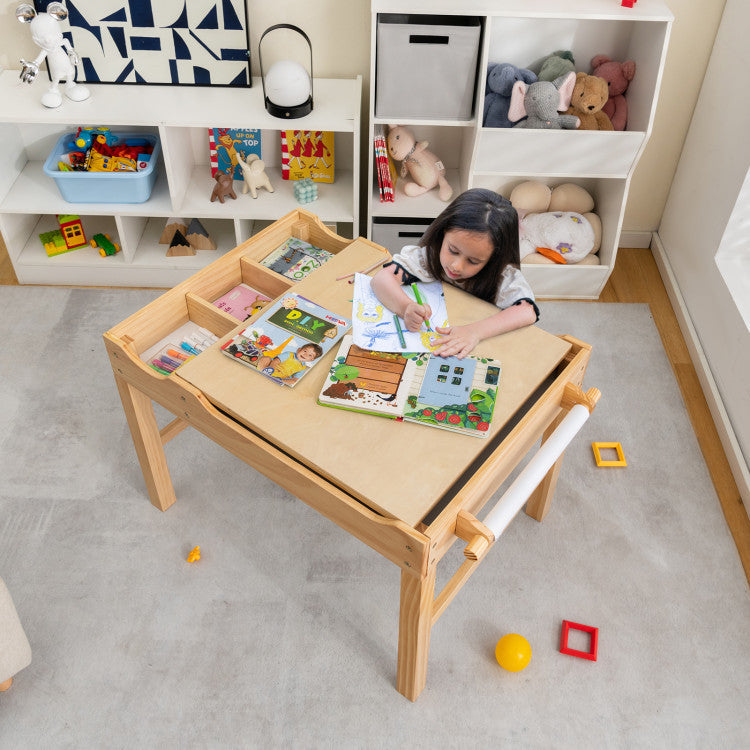 Kids Multi Activity Play Table Wooden Building Block Desk with Storage Paper Roll