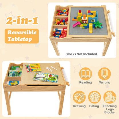 Kids Multi Activity Play Table Wooden Building Block Desk with Storage Paper Roll