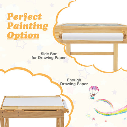 Kids Multi Activity Play Table Wooden Building Block Desk with Storage Paper Roll