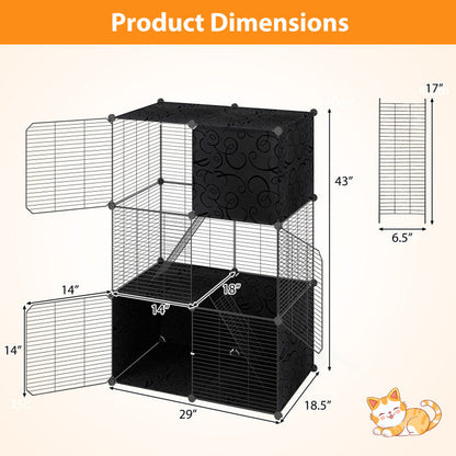 Multi-Level Cat Tower with 2-Door Condo and Hammock