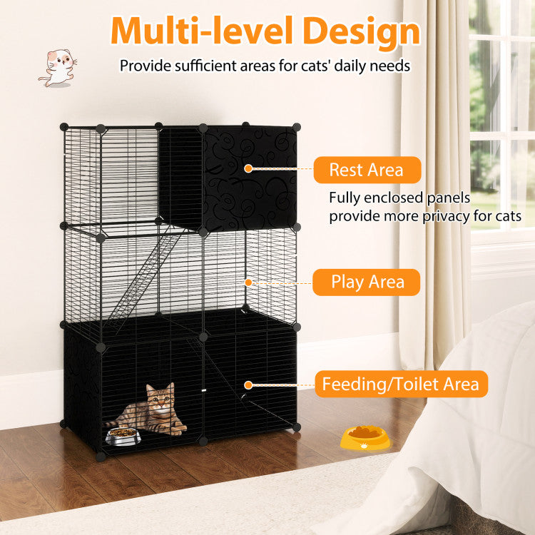 Multi-Level Cat Tower with 2-Door Condo and Hammock