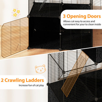 Multi-Level Cat Tower with 2-Door Condo and Hammock