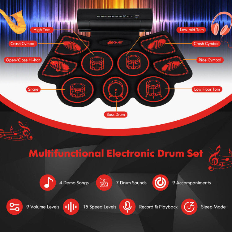 Electronic Drum Set with 2 Build-in Stereo Speakers for Kids