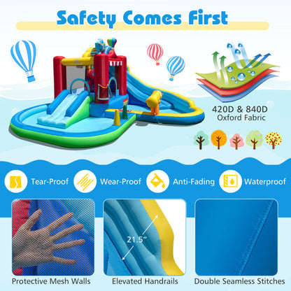 Inflatable Water Park with Splash Pool and Water Cannon for Birthday Party Without Blower