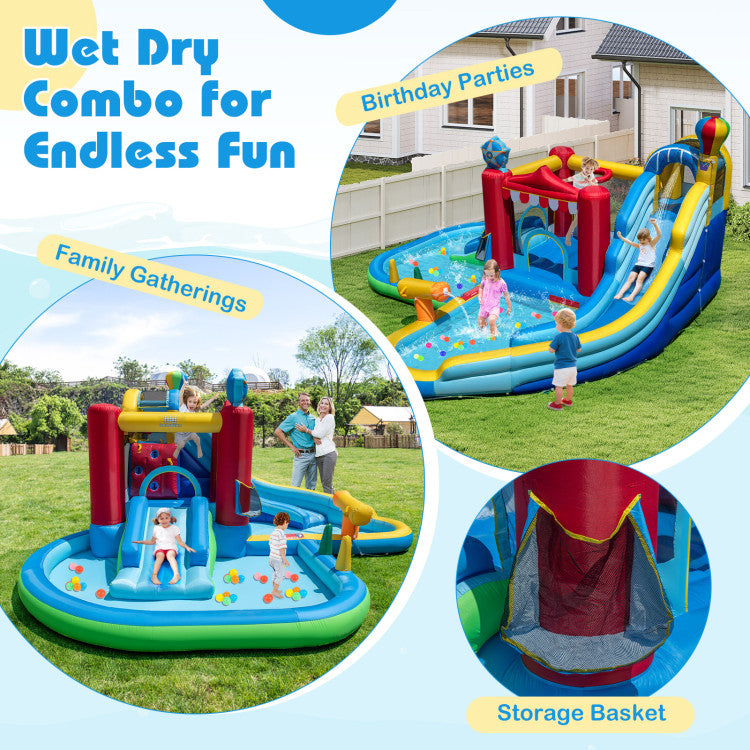 Inflatable Water Park with Splash Pool and Water Cannon for Birthday Party Without Blower