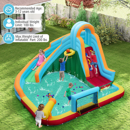 Inflatable Water Slide Park 6-in-1 Giant Bounce House with Long Slide Splash Pool Climbing Wall