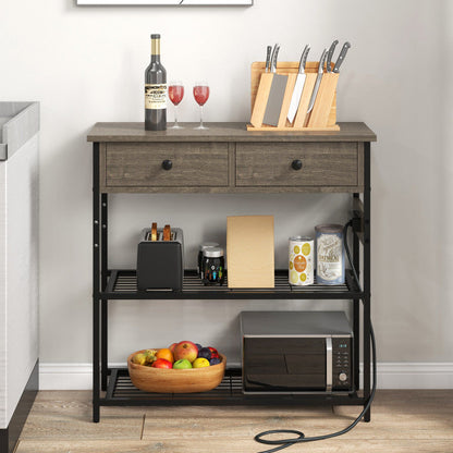 Narrow Console Table with 2 Drawers and 2 Metal Mesh Shelves