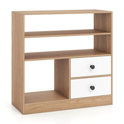 Open Storage Cabinet with 3 Open Compartments and 2 Drawer