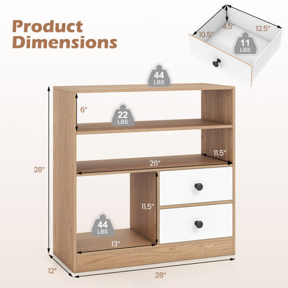 Open Storage Cabinet with 3 Open Compartments and 2 Drawer