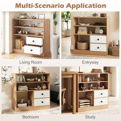 Open Storage Cabinet with 3 Open Compartments and 2 Drawer