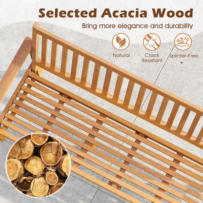 Outdoor 3-Seat Wood Bench with Seat Cushion and Slatted Seat
