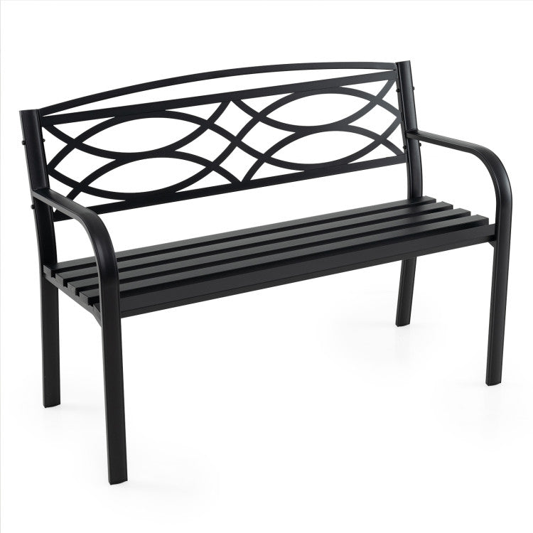 Garden Bench with Curved Armrests and Backrest