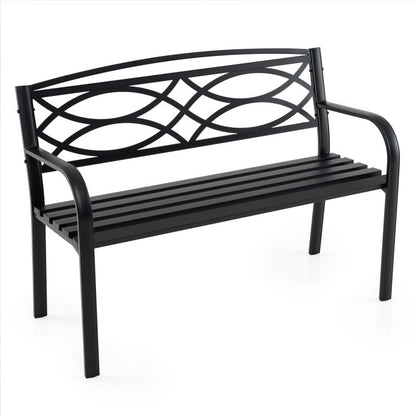 Garden Bench with Curved Armrests and Backrest