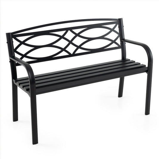 Garden Bench with Curved Armrests and Backrest