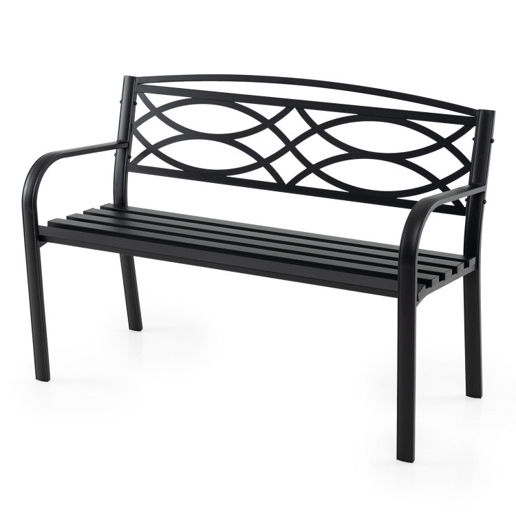 Garden Bench with Curved Armrests and Backrest